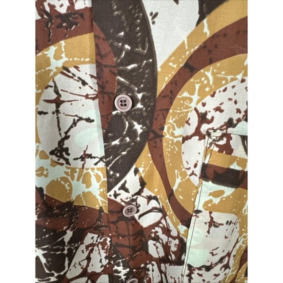 Vintage 70s Heritage John Forsyth Disco Shirt Brown Orange Abstract Print Men L - Picture 3 of 6